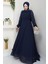 Kadın Kolu Taşlı Astarlı Şifon Elbise -PMK419 3