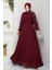 Kadın Kolu Taşlı Astarlı Şifon Elbise -PMK419 3