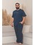 Büyük Beden Pamuklu Cepli Kısa Kollu Erkek Pijama Takımı 2