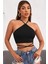 Kadın Siyah Sırtı Açık Boyundan Çapraz Bağlamalı Crop Top Bluz 4
