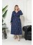 Bürümcük Elbise Belden Oturtma Lastikli Yazlık Desenli 2xl - 5xl Lacivert Geometri 1