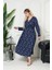 Bürümcük Elbise Belden Oturtma Lastikli Yazlık Desenli 2xl - 5xl Lacivert Geometri 3