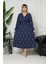 Bürümcük Elbise Belden Oturtma Lastikli Yazlık Desenli 2xl - 5xl Lacivert Geometri 4