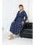 Bürümcük Elbise Belden Oturtma Lastikli Yazlık Desenli 2xl - 5xl Lacivert Geometri 5