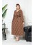 Bürümcük Elbise Belden Oturtma Lastikli Yazlık Desenli 2xl - 5xl Kahverengi Geometri 1