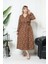 Bürümcük Elbise Belden Oturtma Lastikli Yazlık Desenli 2xl - 5xl Kahverengi Geometri 3
