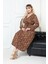 Bürümcük Elbise Belden Oturtma Lastikli Yazlık Desenli 2xl - 5xl Kahverengi Geometri 5