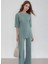 Krinkıl (Kırışık Dokulu) Yırtmaç Detaylı Su Yeşili Dökümlü Kadın Ikili Takım 1