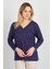 Kadın V Yaka Taş Işlemeli Uzun Kol Anne Bluz 5751 Mor 1