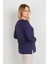 Kadın V Yaka Taş Işlemeli Uzun Kol Anne Bluz 5751 Mor 4