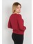 Kadın Uzun Kollu Puanlı Bisiklet Yaka Bluz 24583 Bordo 4