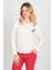Kadın Uzun Kollu V Yaka Işleme Detaylı Bluz 4565 Ekru 1