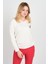 Kadın Uzun Kollu V Yaka Işleme Detaylı Bluz 4565 Ekru 3