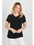 Kadın Düşük Kol Taş Süslemeli V Yaka Bluz 24E105 Siyah 1