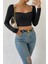 Kadın Siyah Uzun Kol Göğüs Dekolteli Şık Crop Top Bluz 5