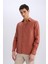 %100 Keten Regular Fit Polo Yaka Yazlık Basic Düz Uzun Kollu Gömlek C1825AX25SM 3
