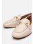 Kadın Deri Ekru Tokalı Loafer 5