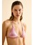 Pembe Parlak Dokulu Büzgülü Üçgen Bikini Takım 1