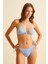 Dokulu Aksesuarlı Mavi Üçgen Bikini Takım 2