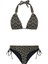 Uzun Üçgen Gold Işlemeli Siyah Bikini Takım 1