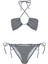 Halter Yaka Dokulu Lacivert Çizgili Bikini Takım 1