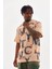 Unisex Baskılı Oversize T-Shirt - Bej 4