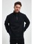 Oversize Yarım Farmuarlı Yakalı Basic Sweatshirt - Siyah 1