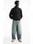 Oversize Yarım Farmuarlı Yakalı Basic Sweatshirt - Siyah 3