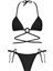 Halka Aksesuarlı Siyah Dokulu Üçgen Bikini Takım 5