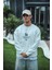 Kışlık Bisiklet Yaka Ön ve Arka Baskılı Sweatshirt - Beyaz 1