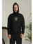 Unisex Kapüşonlu Üç Iplik Oversize Baskılı Sweatshirt - Siyah 2