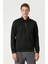 Unisex Uzun Kol Yarım Farmuarlı Yakalı Basic Sweatshirt - Siyah 1