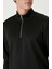 Unisex Uzun Kol Yarım Farmuarlı Yakalı Basic Sweatshirt - Siyah 2