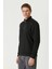 Unisex Uzun Kol Yarım Farmuarlı Yakalı Basic Sweatshirt - Siyah 4