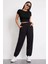 Kadın Siyah Yuvarlak Yaka Yarım Kol Crop Top Bluz 3