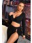 Kadın Siyah Uzun Kol Göğüs ve Göbek Dekolteli Fermuarlı Crop Top Bluz 5