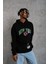 Erkek Baskılı Kapüşonlu Sweatshirt - Siyah 1