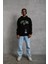 Erkek Baskılı Kapüşonlu Sweatshirt - Siyah 4