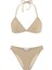 Parlak Taşlı Bej Üçgen Bikini Takım 1