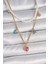 316L Çelik Gold Renk 2'li Inci Zincir Model Pembe Taşlı Kalp Figür Nazar Boncuk Detay Kadın Kolye - TJ-BKO10112 1