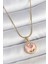 316L Çelik Gold Renk Zincir Pembe Minimal Çiçek Işlemeli Inci Detay Portre Model Kadın Kolye - TJ-BKO10129 1