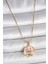 316L Çelik Gold Renk Zincir Pembe Renkli Çiçek Işlemeli Inci Detay Portre Model Kadın Kolye - TJ-BKO10075 1