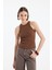 Halter Yaka Basic Fitilli Atlet Kahverengi 1