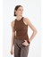 Halter Yaka Basic Fitilli Atlet Kahverengi 3