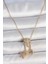 316L Çelik Gold Renk Sallantı Zirkon Taşlı Mor Taşlı Ayıcık Figür Charm Kadın Kolye 1