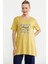 Baskılı Bisiklet Yaka Tunik Tişört - Hardal 1