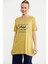 Baskılı Bisiklet Yaka Tunik Tişört - Hardal 3
