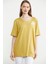 Nakışlı Büyük Beden Penye Tişört - Hardal 1