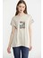 Omuz Detaylı Baskılı Penye Tişört - Taş 1