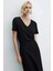 V Yaka Kısa Kollu Siyah Kadın Bluz 0021-2Y5 1